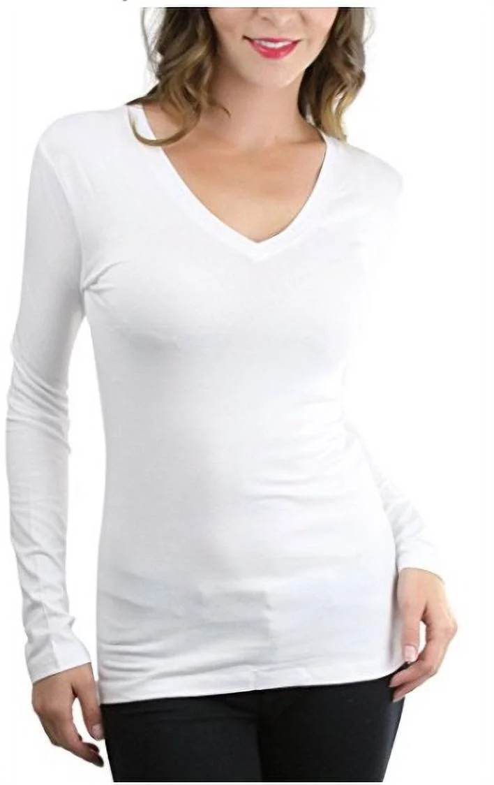 Women's Plus Size Basic V-Neck Warm Soft Stretchy Long Sleeves T Shirt | Walmart (US)