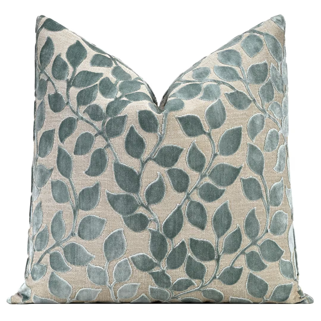 Ivy Cut Velvet Pillow Cover, Lagoon Leaf Cut Velvet Designer Throw Pillow Cover 20x20, 22x22, 24x... | Etsy (US)