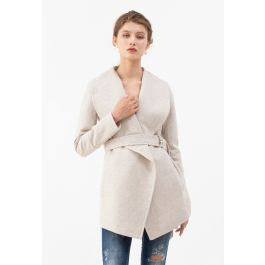 Rabato Wrap Belted Wool-Blend Coat in Ivory | Chicwish