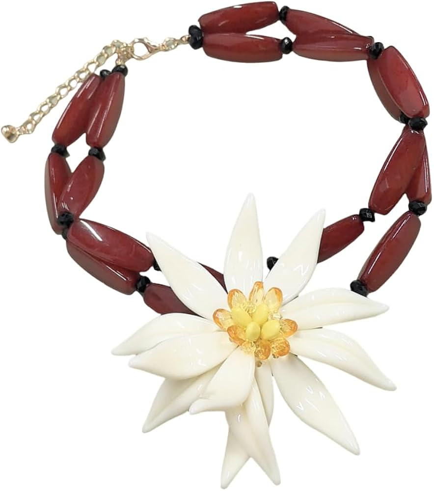 Dtja Large Flower Bamboo Pendant Choker Necklace for Women Fashion Unique White Blossom Chain Adj... | Amazon (US)