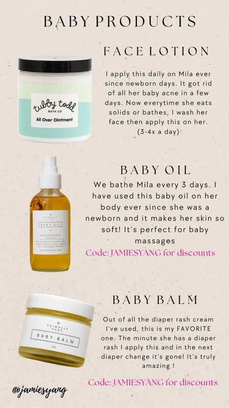 Baby products we use- use code “JAMIESYANG” for Primally Pure discounts 

#LTKbaby #LTKover40 #LTKbump