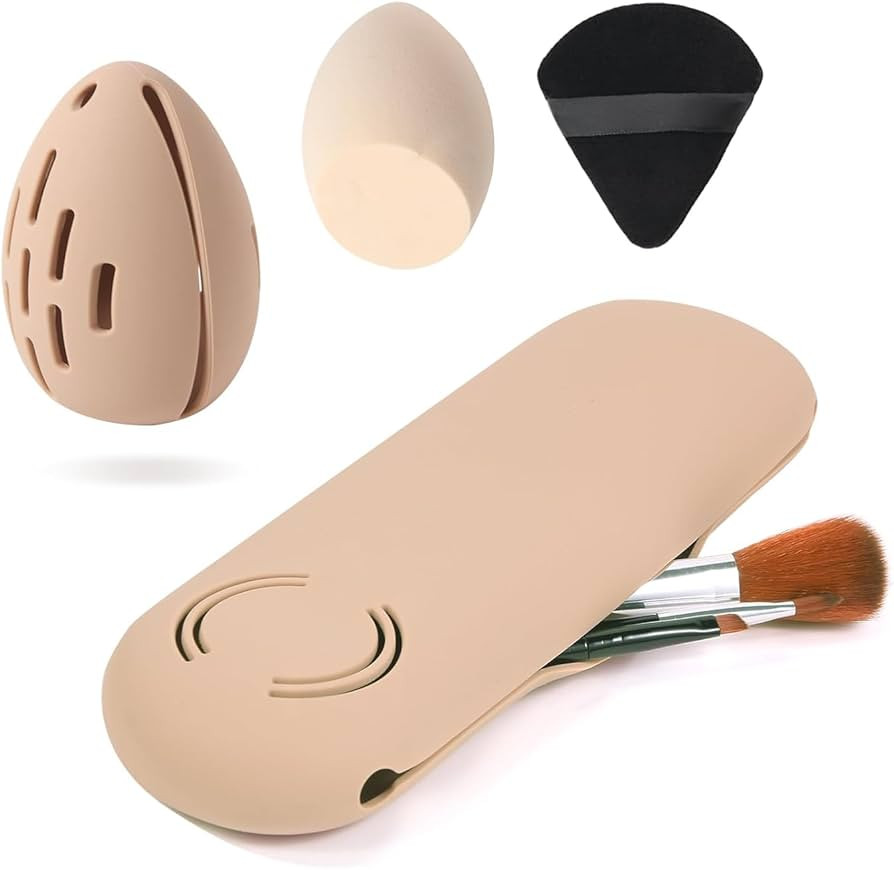 Large Silicone Makeup Brush Holder and Makeup Sponge Holder Set, Makeup Brush Bag, Blender Case O... | Amazon (US)