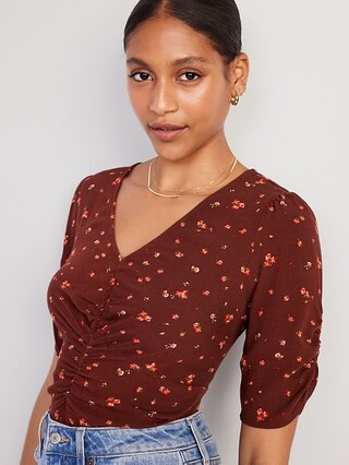 Ruched V-Neck Crepe Top for Women | Old Navy (US)