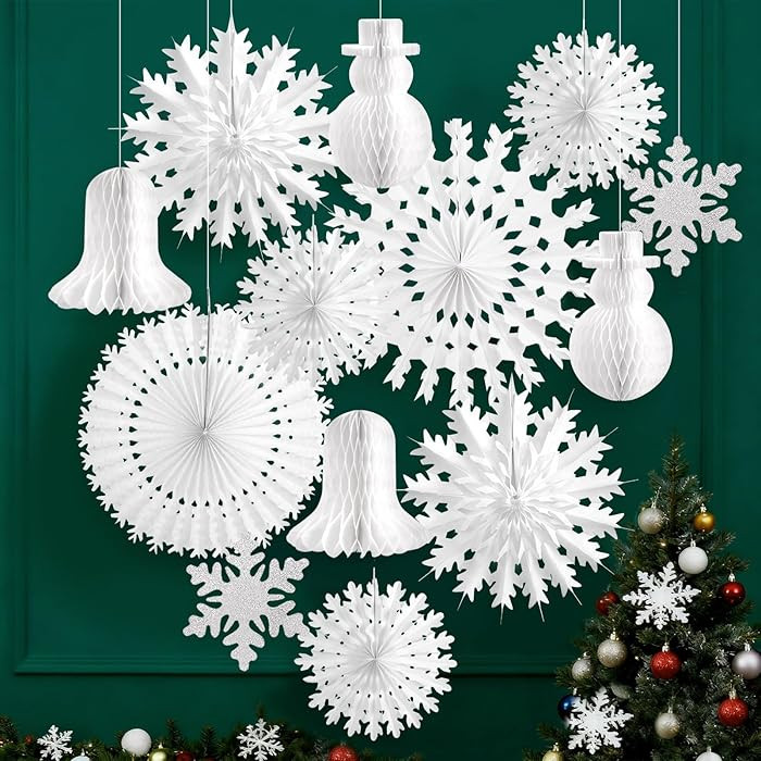 13PCS White Paper Snowflake Decorations Snowflakes Hanging Decoration Christmas Honeycomb Decorat... | Amazon (US)