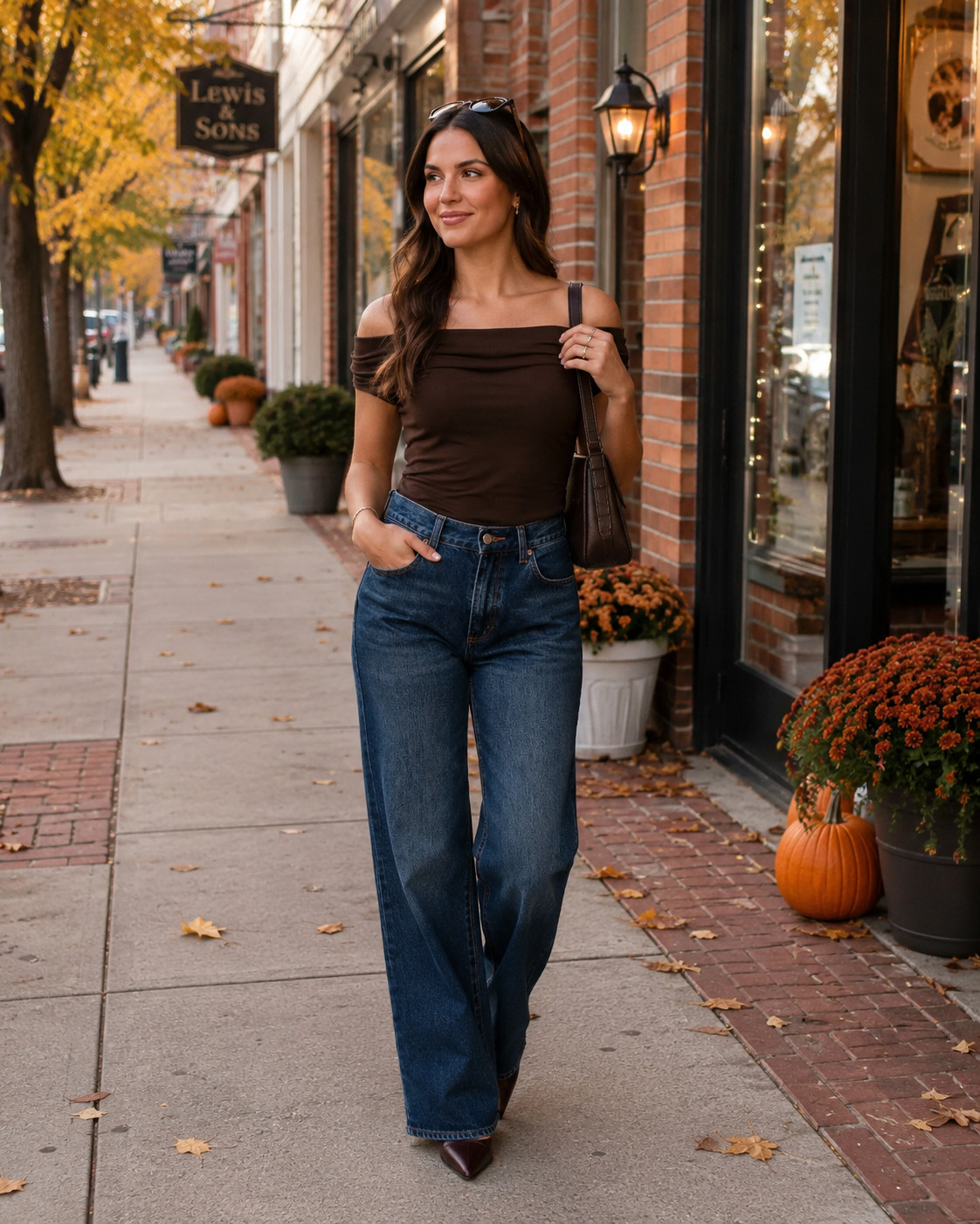 This chocolate brown off-shoulder top is so simple but so cute for fall. The neckline makes it feel a little dressier, while the dark brown color works perfectly with denim. I’d wear it with wide-leg jeans, pointed boots, and a small shoulder bag for dinner, drinks, or an easy fall date night. #OffShoulderTop #ChocolateBrown #FallDateNight #FallStyle #AutumnFashion #NightOutLook #LTKFinds 

 #LTKSeasonal #LTKU #LTKSaleAlert