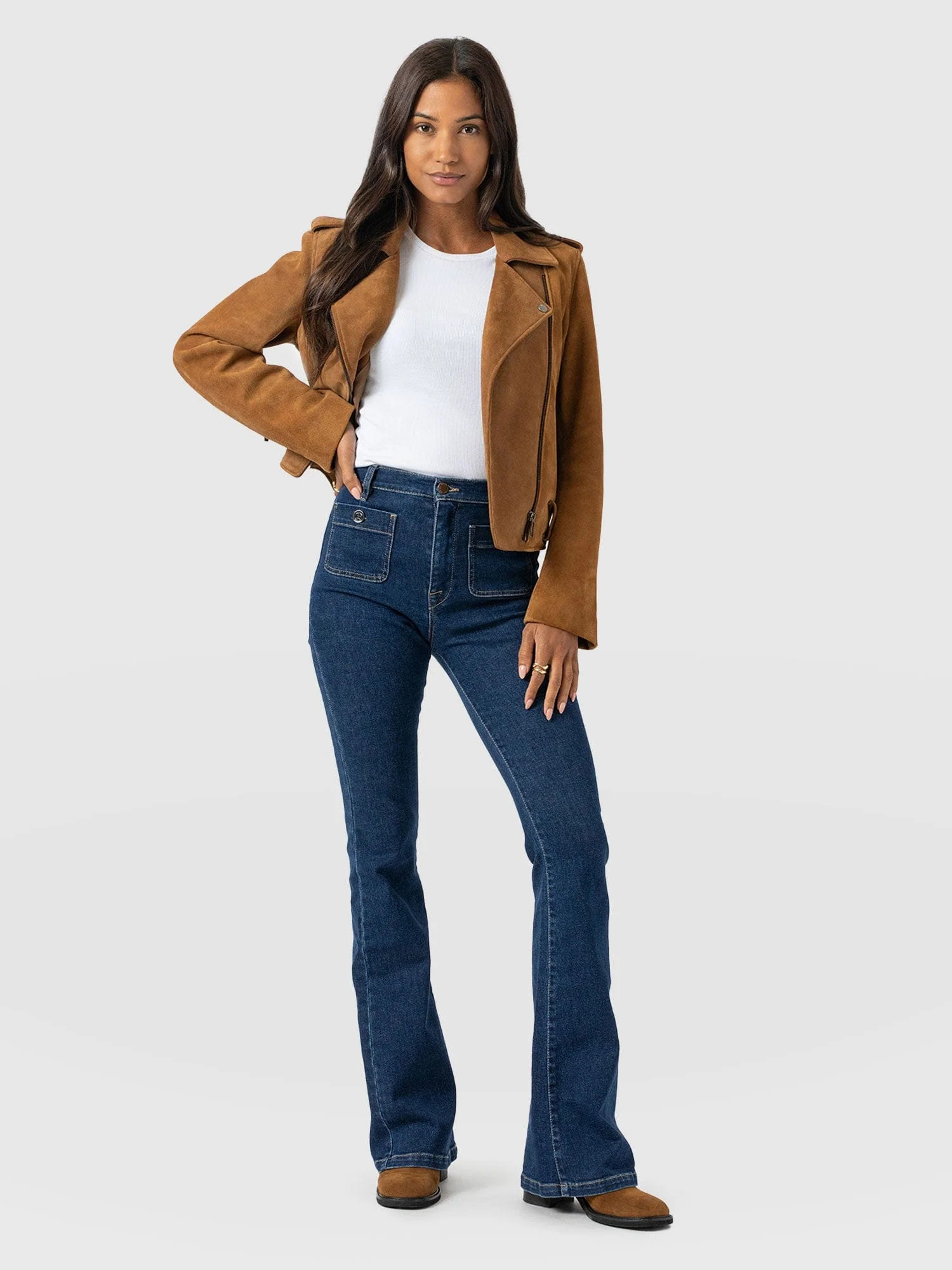 Bowie Stretch Flare Jeans - Mid Blue | Saint + Sofia