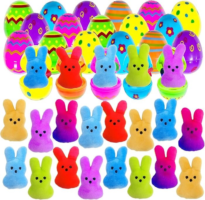 24 Pcs PreFilled Easter Eggs with Plush Bunny Toys Animals Keychain Decoration Stuffed Toy Great ... | Amazon (US)