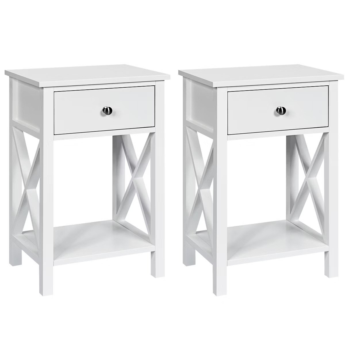 Tangkula 2-Piece X-Design Side End Table Multifunctional Nightstand with Drawer & Shelf White | Target