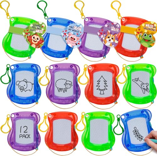 Valentines Day Cards for Kids School, 12 Pack Mini Magnetic Drawing Board with Valentine Cards for Boys Girls, Valentines Day Gifts for Kids, Erasable Doodle Sketch Party Favors, Classroom Prizes | Amazon (US)