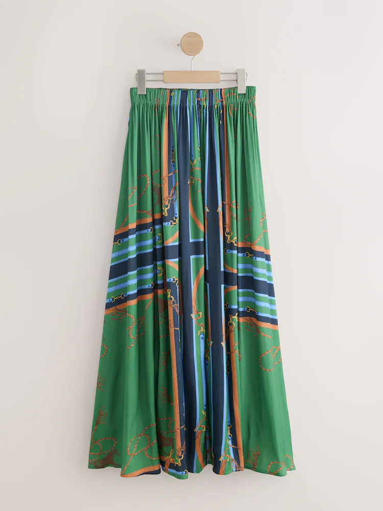 Buy Green/Blue Scarf Print Satin Pleated Maxi Skirt from Next Ireland | Next EU
