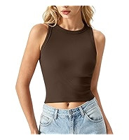 QINSEN Women's Cotton Ribbed Basic Tank Top Crew Neck Slim Fitted Sleeveless Crop Top | Amazon (US)