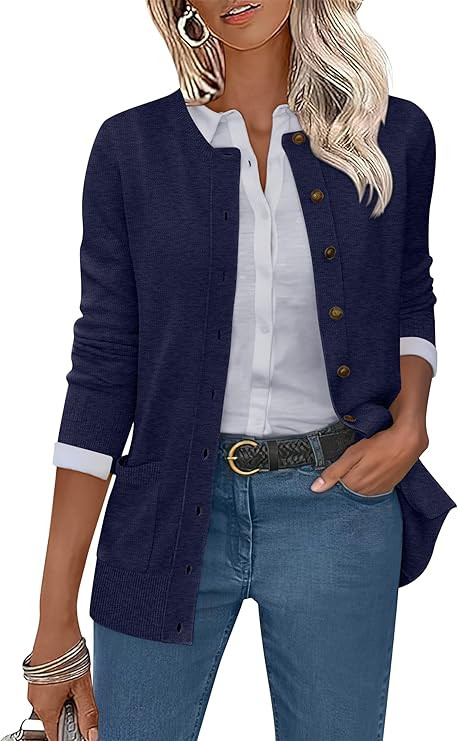 ANRABESS Women's Cardigans 2025 Fall Dressy Casual Long Sleeve Crewneck Button Down Open Front So... | Amazon (US)