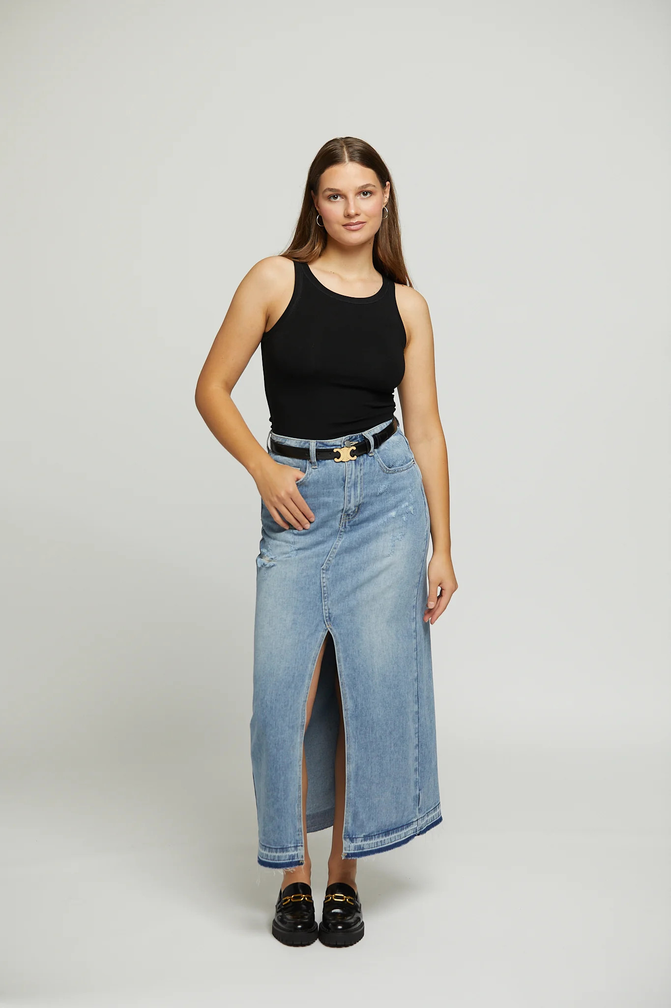 Taylor Slit Denim Maxi Skirt | Benaar La