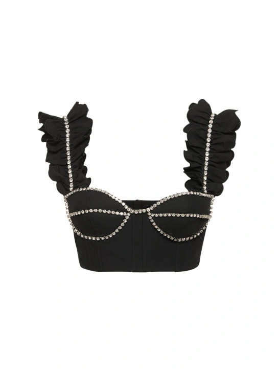 Embellished poplin ruffle cotton bustier - Area - Women | Luisaviaroma | Luisaviaroma