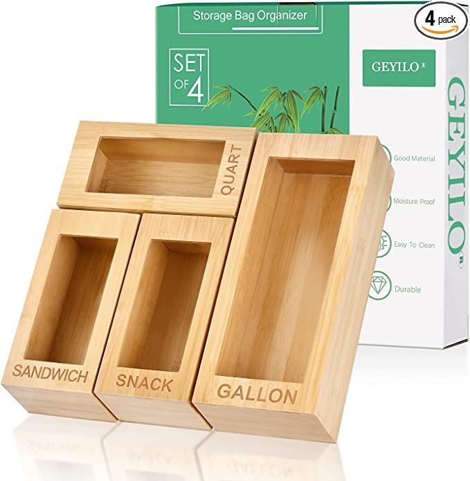 GEYILO Storage Bag Organizer, 4 Separate Ziplock Bag Storage Organizer for Kitchen Drawer, Compat... | Amazon (US)