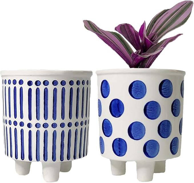 Blue Ceramic Planter with Drainage Hole for Plants 4.5 Inch Indoor Planter,Air Planter Cute Indoo... | Amazon (US)