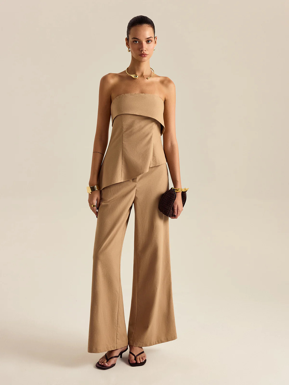 Asymmetrical Strapless Pants Set | Commense