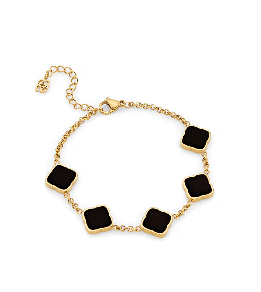 Abbott Lyon black enamel clover bracelet in 18k gold plated waterproof stainless steel | ASOS (Global)
