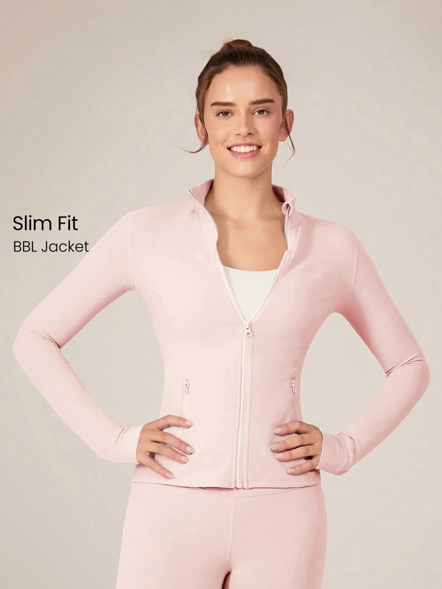 GLOWMODE FeatherFit™ Slim-It Streamline Performance Secure Pockets Zip Up Long Sleeve Jacket Lo... | SHEIN