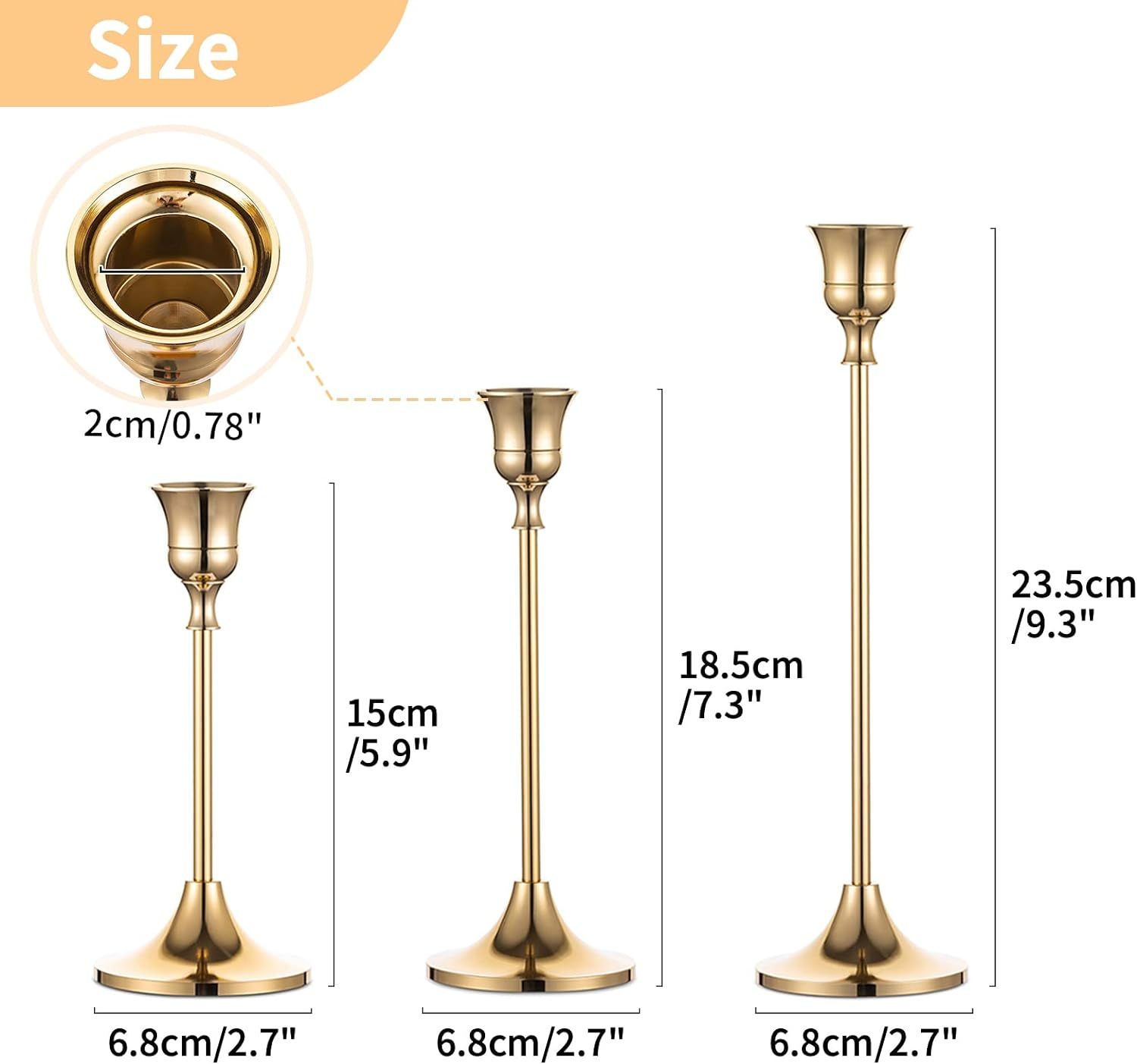 2 Sets(6 Pcs) Brass Gold Metal Taper Candle Holders Candlestick Holders, Vintage Modern Decorativ... | Amazon (US)