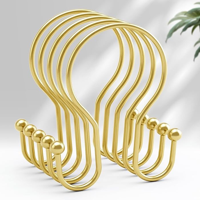 AmazerBath Shower Curtain Hooks Gold Shower Curtain Rings, Simple Double Hook Shower Curtain Hook... | Amazon (US)