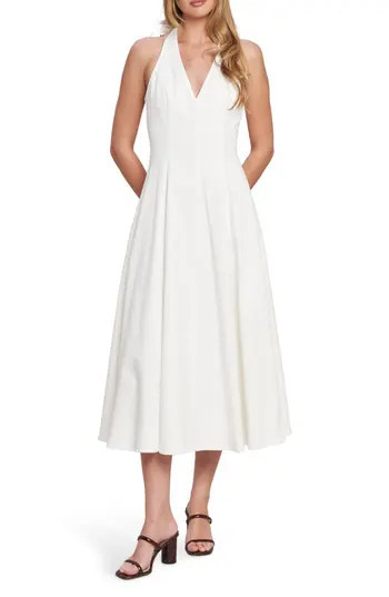 FLYING TOMATO Halter Neck Denim Midi Dress in White Denim at Nordstrom Rack, Size Small | Nordstrom Rack
