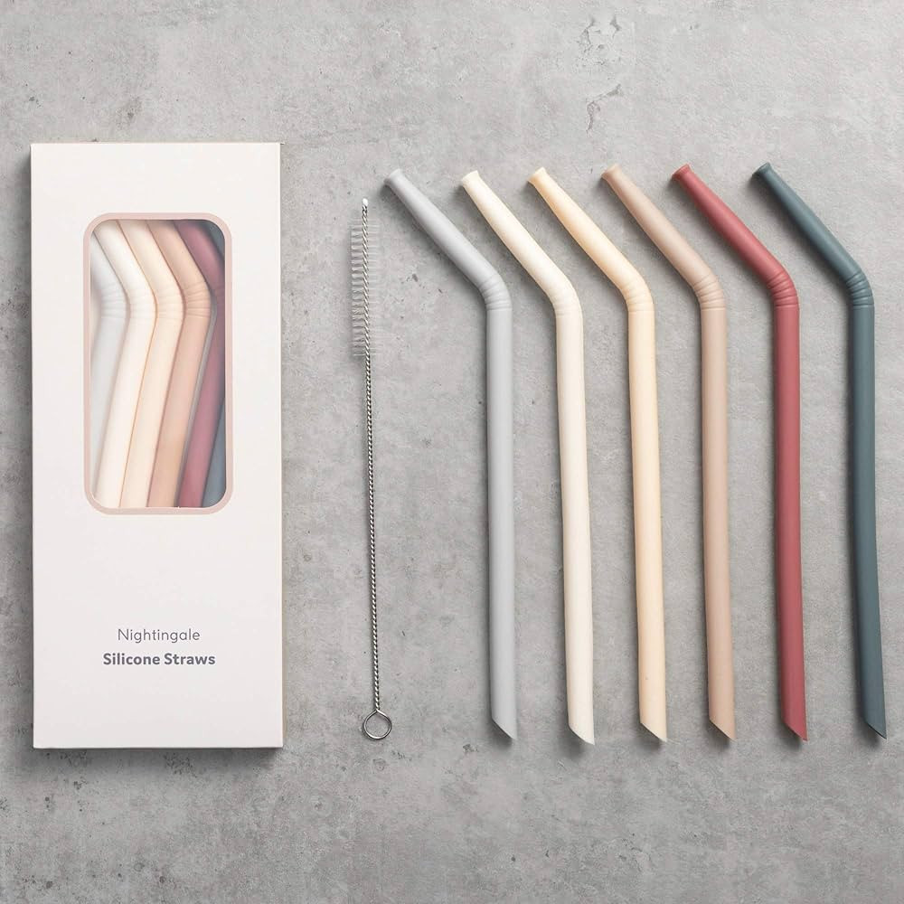 Amazon.com: Silicone Straw - Flexible & Reusable Drinking Straws with Cleaning Brush for Toddlers... | Amazon (US)