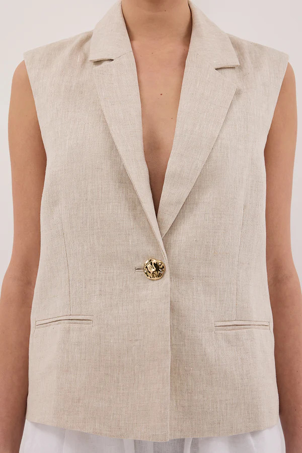 SELAH NATURAL SLEEVELESS LINEN VEST | DISSH