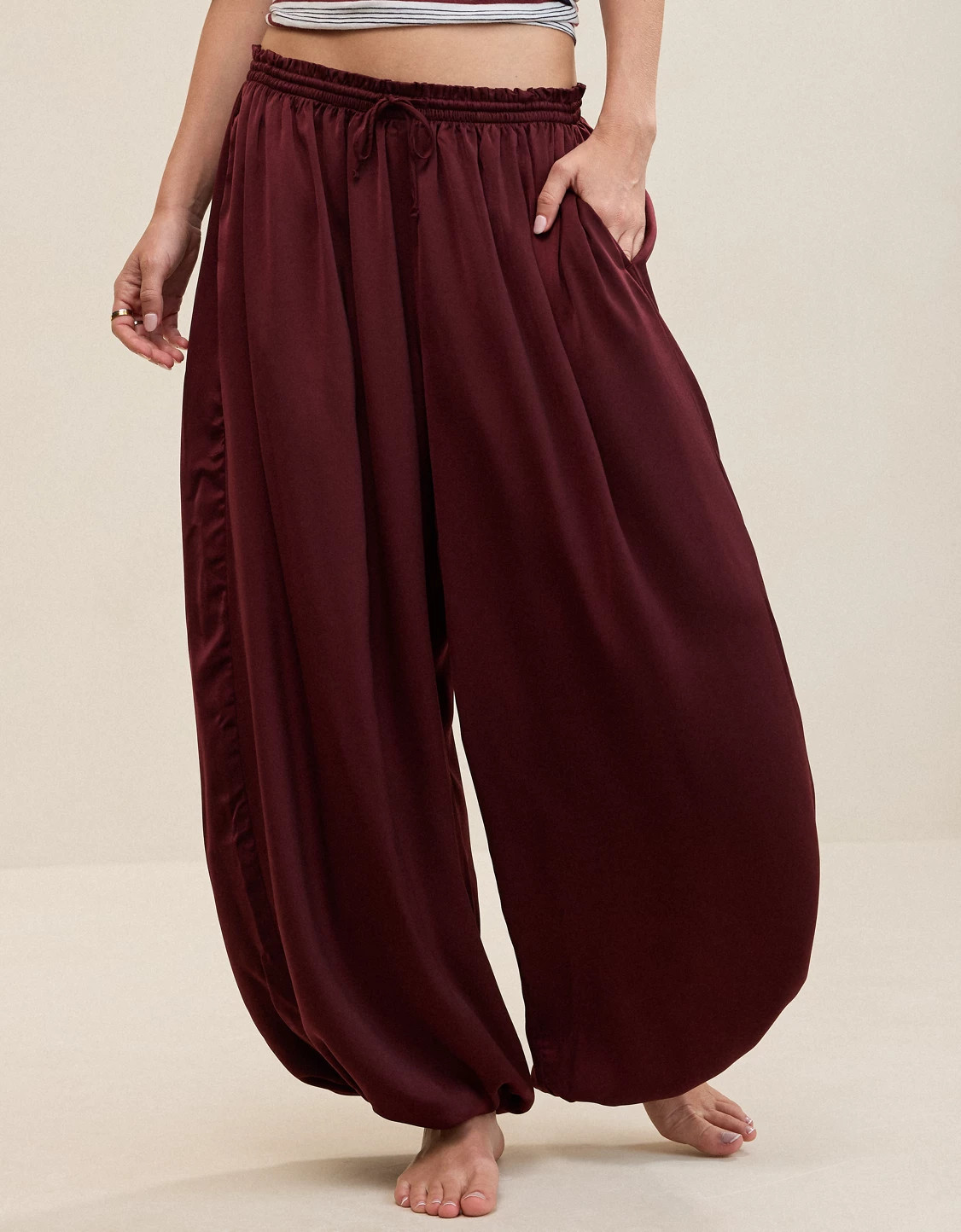 OVERSLEPT by Aerie Liquid Satin Balloon Pant | Aerie