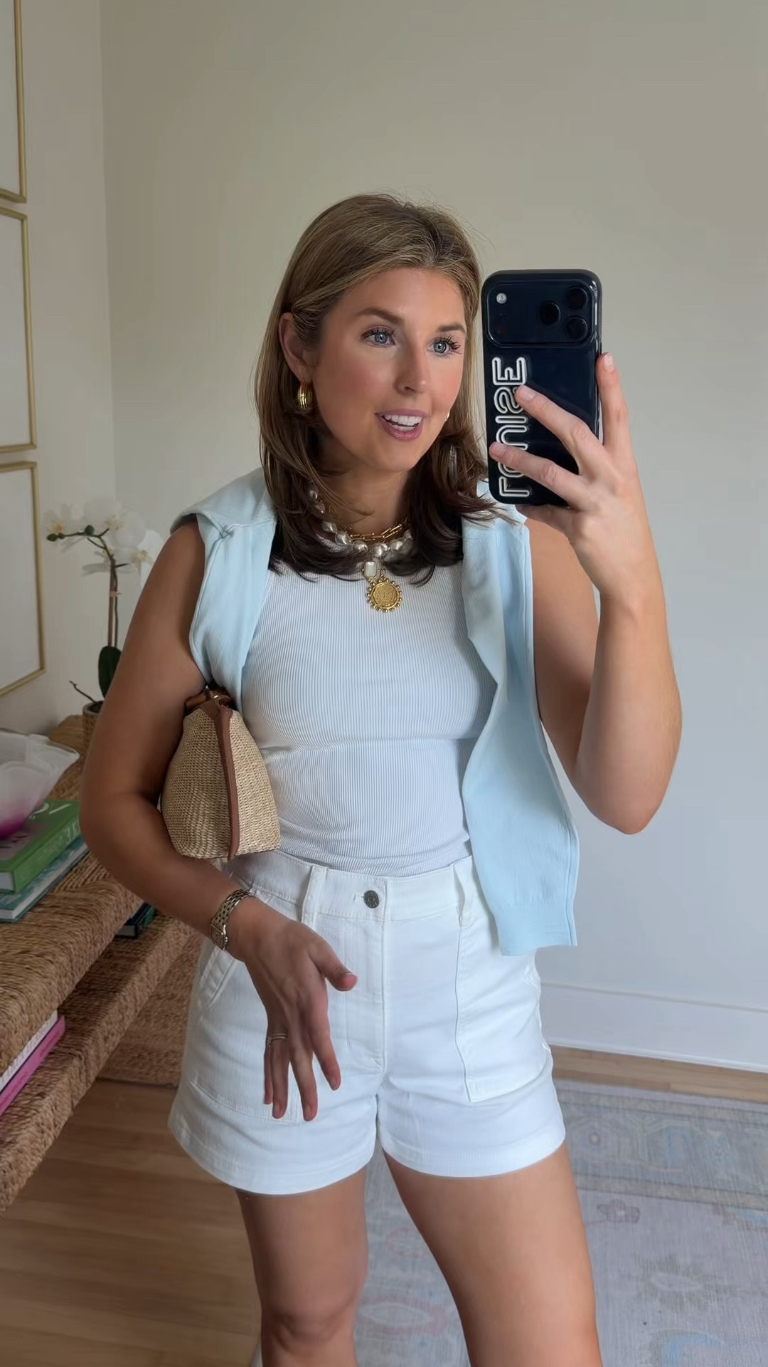 Everyday summer outfit with denim shorts! Wearing a 26