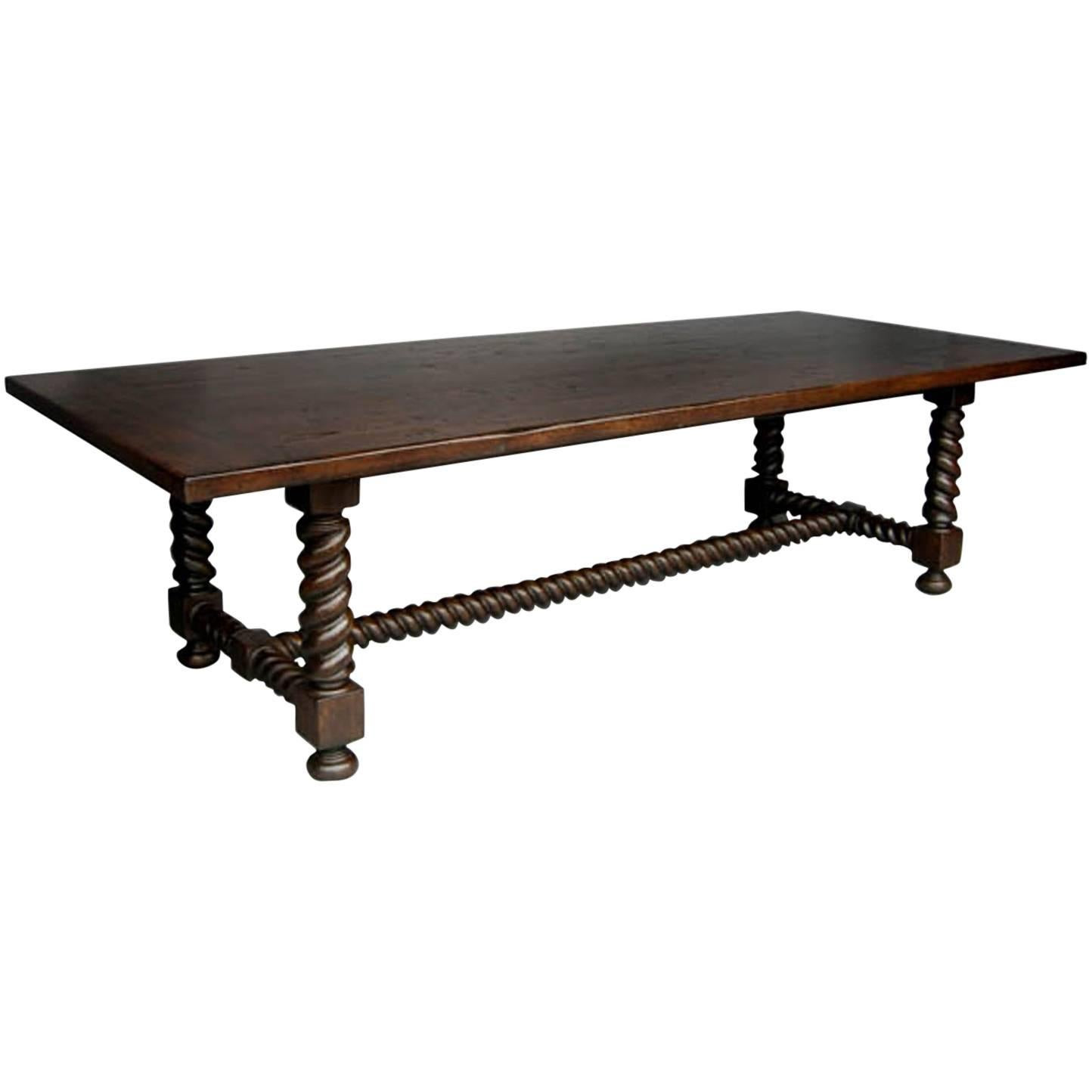 Dos Gallos Custom Walnut Barley Twist Spiral Leg Dining Table | 1stDibs