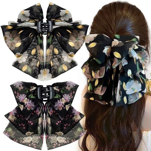 4 PACK Chiffon Floral Bowknot Hair Claw Clips, Tulle Hair Ribbon Butterfly Floral Ponytail Clip H... | Amazon (US)
