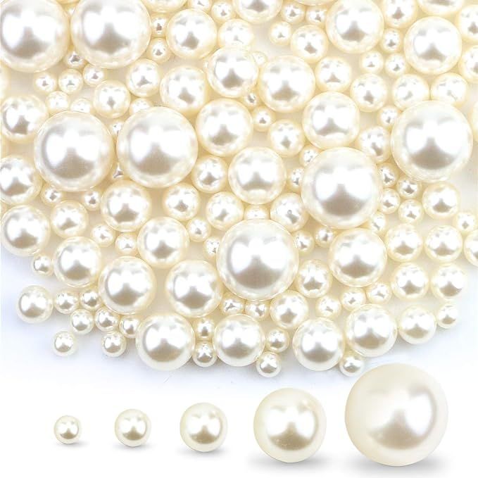 Owevvin 200 Pieces Ivory Pearl Beads No Holes Plastic Pearl for Vase Filler, Jewelry Making, Tabl... | Amazon (US)