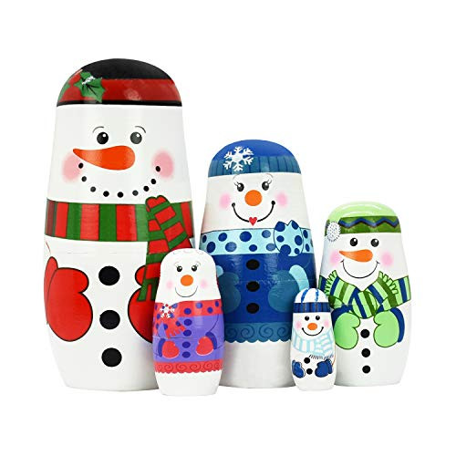 5 Piece Nesting Dolls Wooden Russian Matryoshka Doll Cute Handmade Santa Snowman Stacking Doll Kids Toy for Christmas and Birthday | Amazon (US)