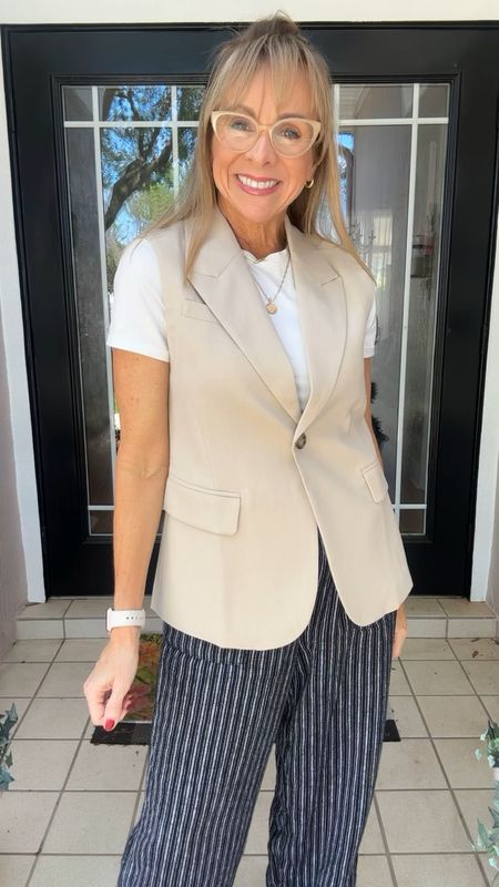 Simple spring outfit idea! Vests with linen pants. Layered or worn alone, vests are still very much on trend in 2024.

#LTKworkwear #LTKVideo #LTKfindsunder50