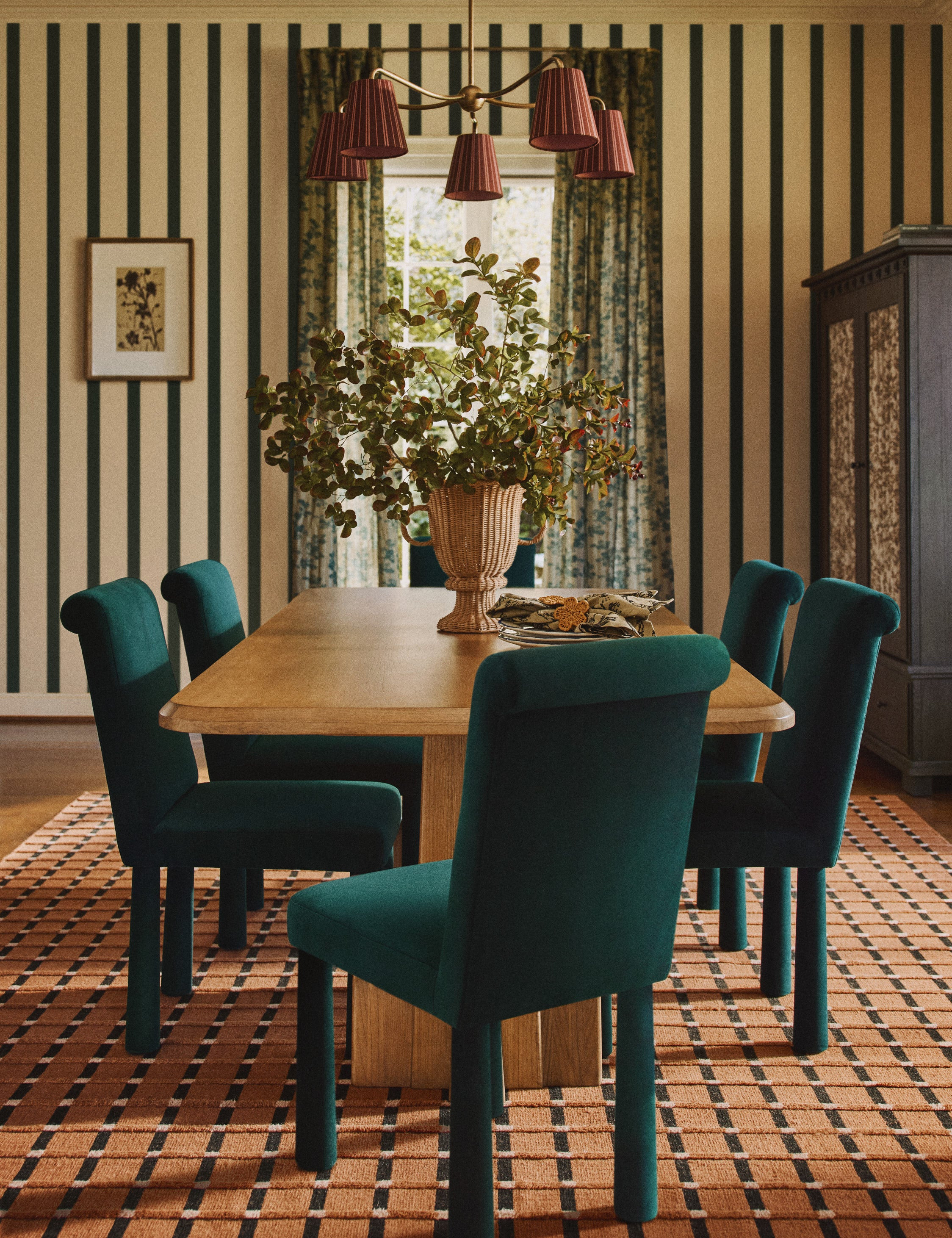 Badgley Chandelier, Red Stripe and Antique Brass, 30"Dia | Lulu and Georgia 
