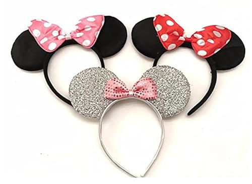 3 Minnie Mouse Black Red Pink Silver Bow-Mickey Mouse Ears Headband Costume | Amazon (US)