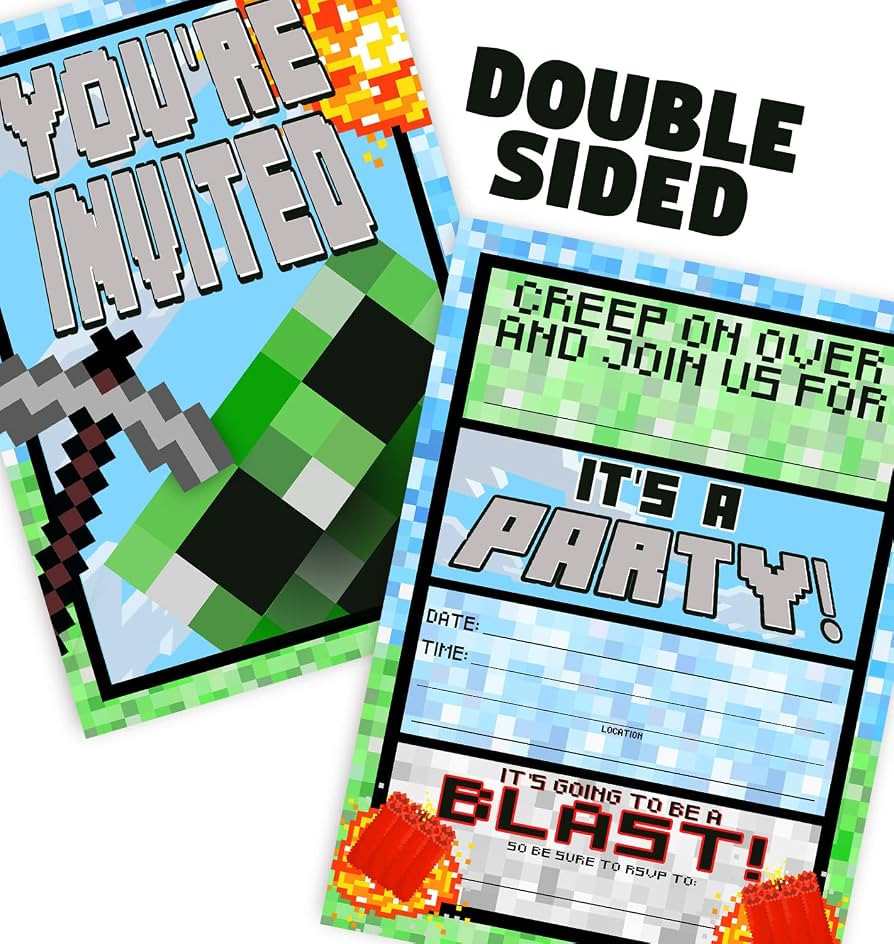 Pixel Party Large Invitations - 12 Invitations + 12 Envelopes - Double Sided - Made in The USA Br... | Amazon (US)
