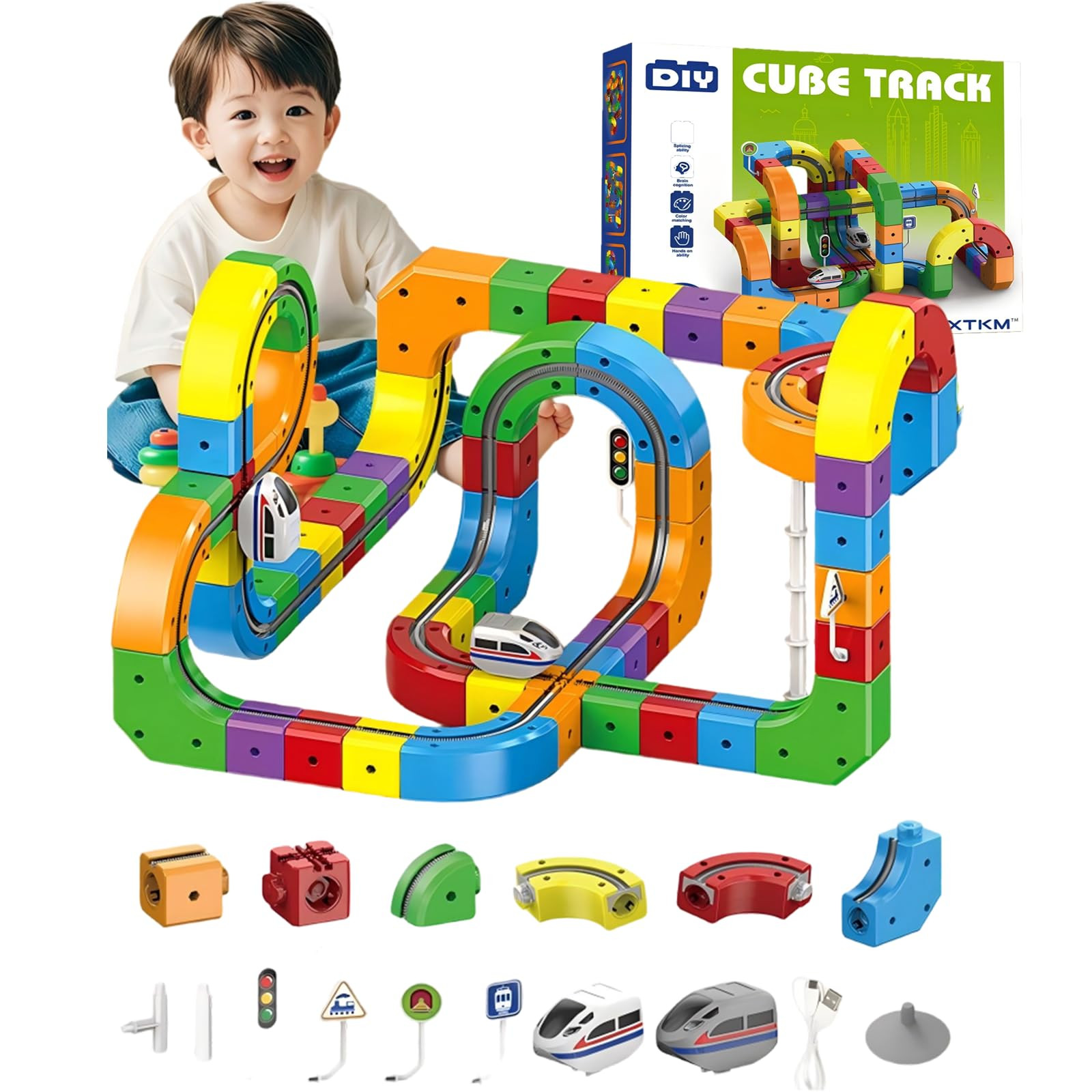 Magnetic Suction Rail Electric Train Set 3D Magic Flexible Race Track, 123 Pcs Race Car Track Blo... | Amazon (US)