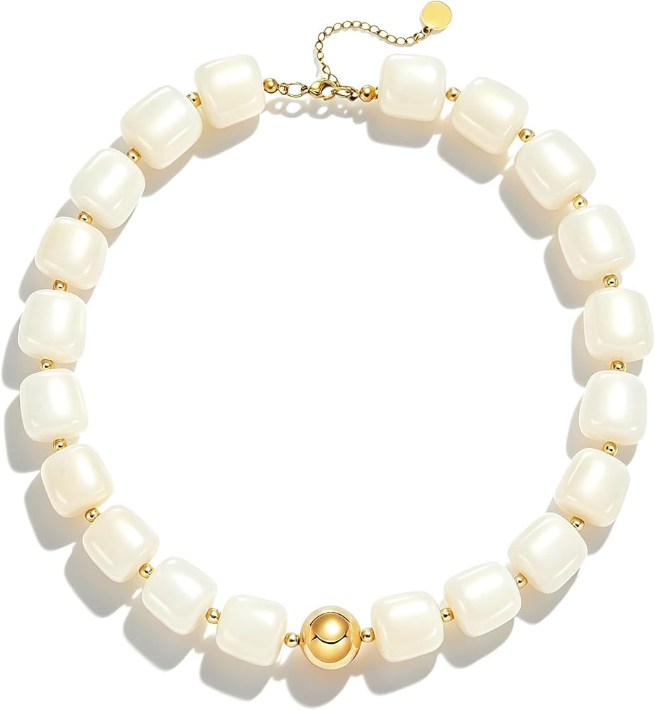 Chunky Colorful Beaded Necklaces for Women Big Bead Boho Choker Necklace Trendy Heart Statement N... | Amazon (US)
