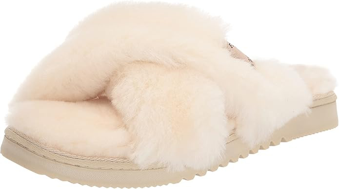 Fireside by Dearfoams Women's Newcastle Crossband All Over Shearling Easy on/Off Slide Slipper | Amazon (US)