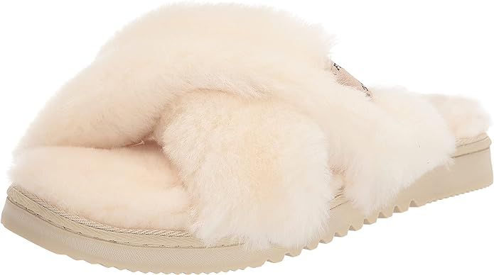 Fireside by Dearfoams Women's Newcastle Crossband All Over Shearling Easy on/Off Slide Slipper | Amazon (US)