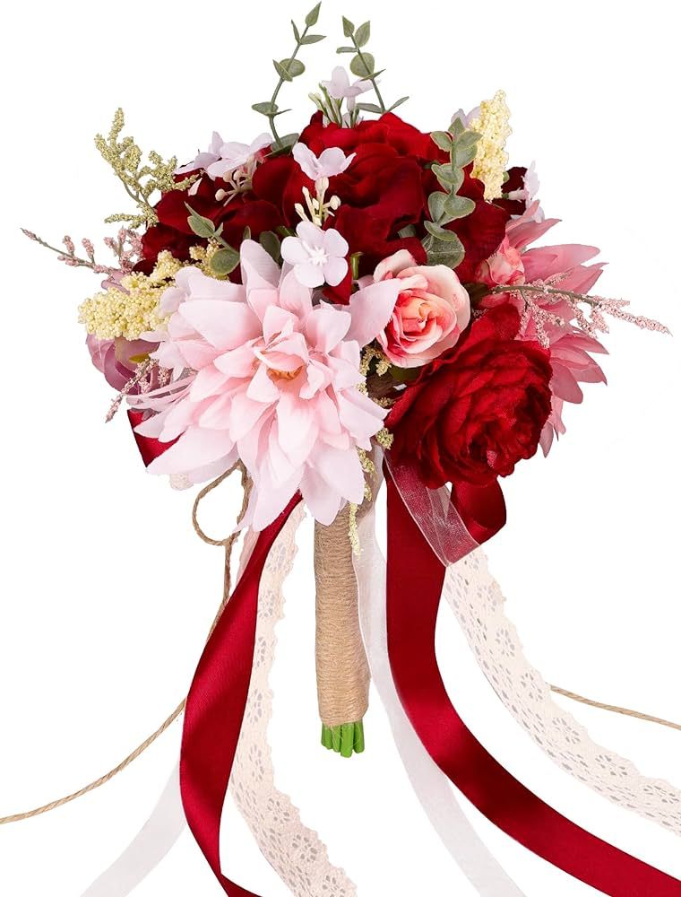 CEWOR Wedding Bouquets Artificial Rose Flowers for Bride Bridesmaid, Boho Rustic Wedding Ceremony... | Amazon (US)