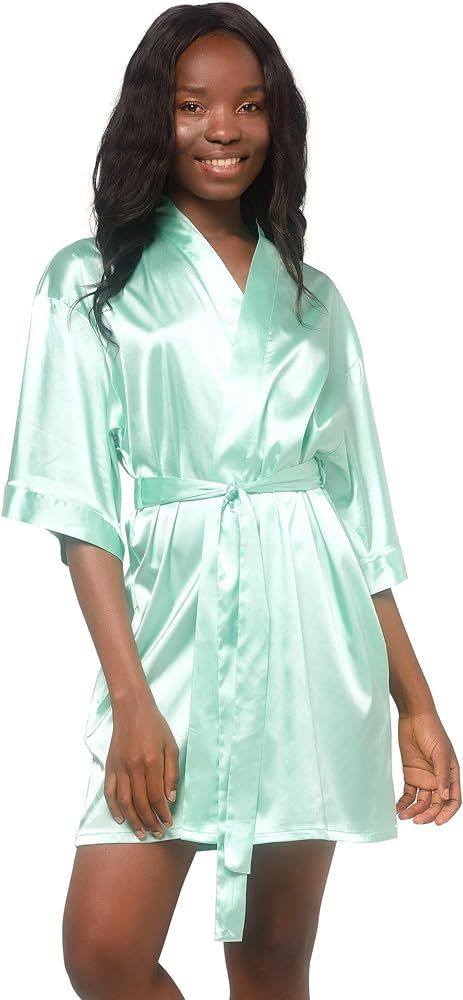 Women's Pure Color Satin Short Kimono Bridesmaids Lingerie Robes | Amazon (US)