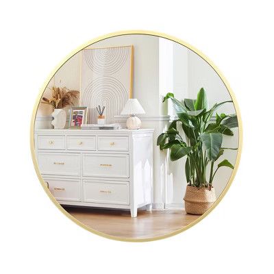 GustoWave Gold Circle Round Mirror with 20mm Aluminum Frame, Shatter-Resistant Resin Fogless Glass, Wall Mounted Vanity Mirror, 30x30'' | Target