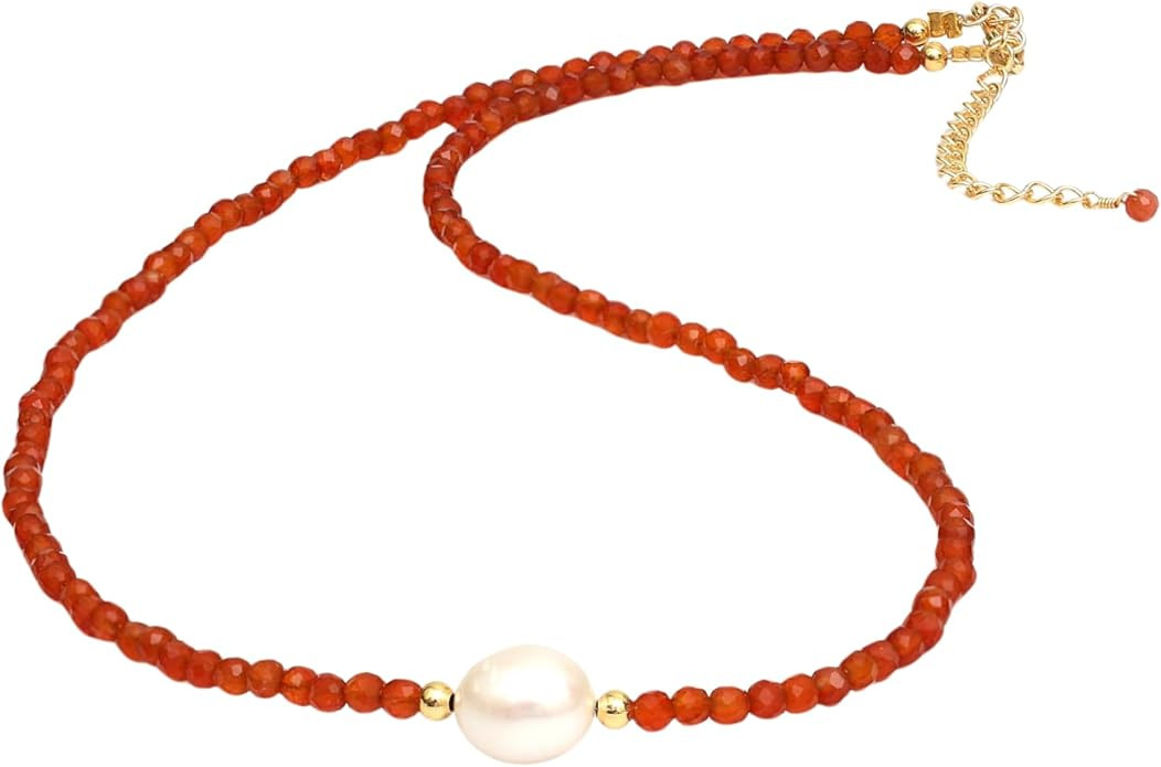 Gempires Gemstone Pearl Necklace for Women, Beaded Boho Birthstone Choker | Handmade gemstone bea... | Amazon (US)