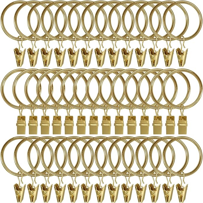 LLPJS 60 Pack Metal Curtain Rings with Clips, Curtain Clip Rings Hooks for Hanging Drapery Drapes... | Amazon (US)