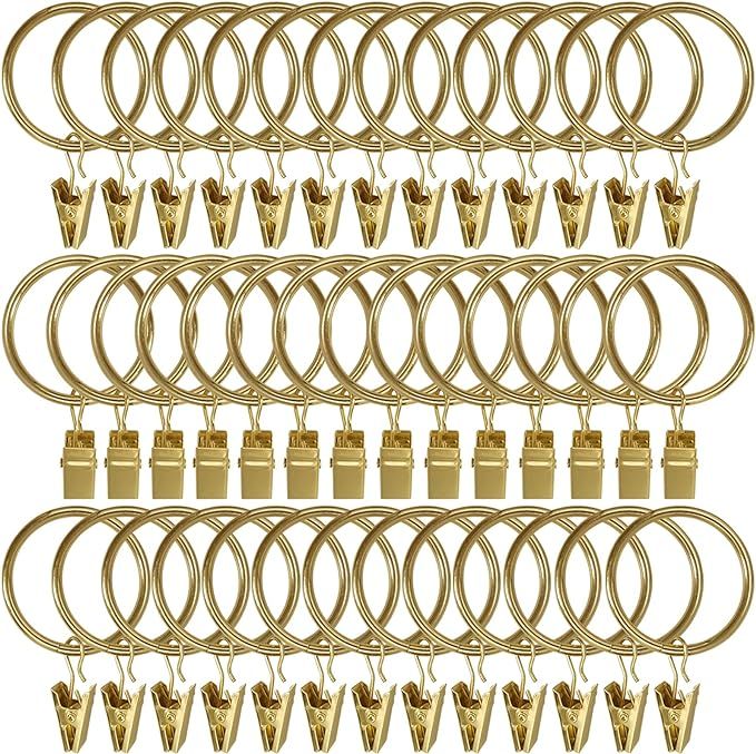LLPJS 60 Pack Metal Curtain Rings with Clips, Curtain Clip Rings Hooks for Hanging Drapery Drapes... | Amazon (US)