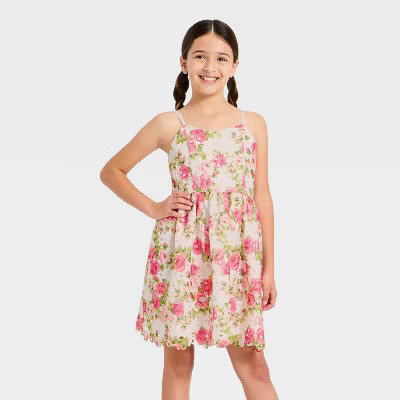 Girls' Printed Lace Floral A-Line Dress - Cat & Jack™ White M | Target