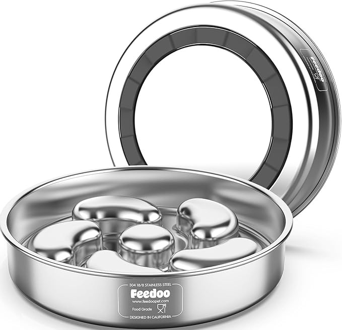 Slow Feeder Dog Bowl, Double-Layer Food-Grade Stainless Steel, Heavy Duty with Non-Slip Rubber Ba... | Amazon (US)